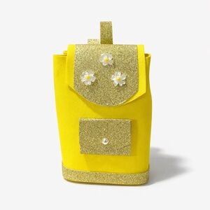 Yellow and Gold Mini Backpack Keychain/ Bag Accessory with Floral Accents